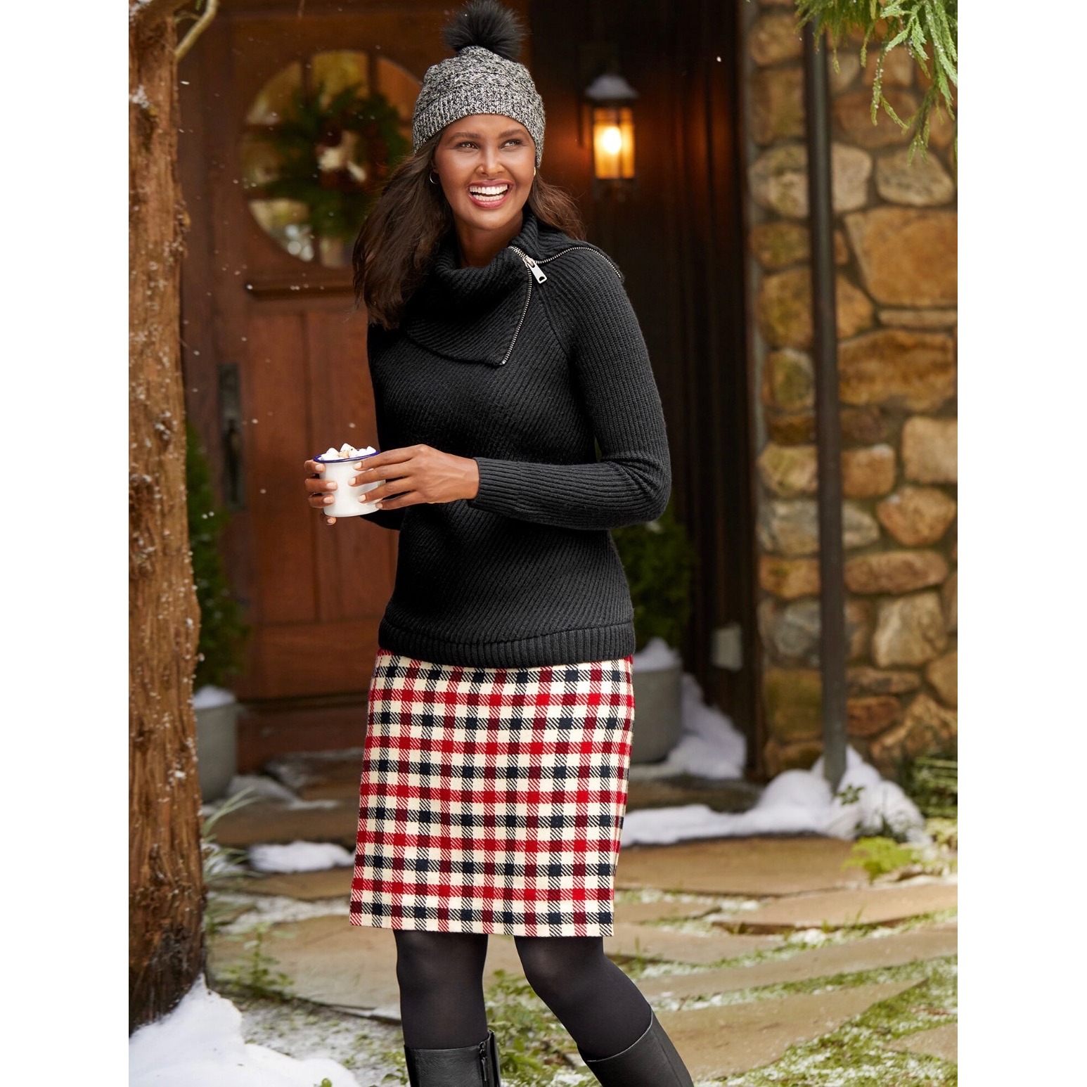 New Talbots Women's Black Asymmetrical Zip Neck Ribbed Sweater Xs Cotton Blend